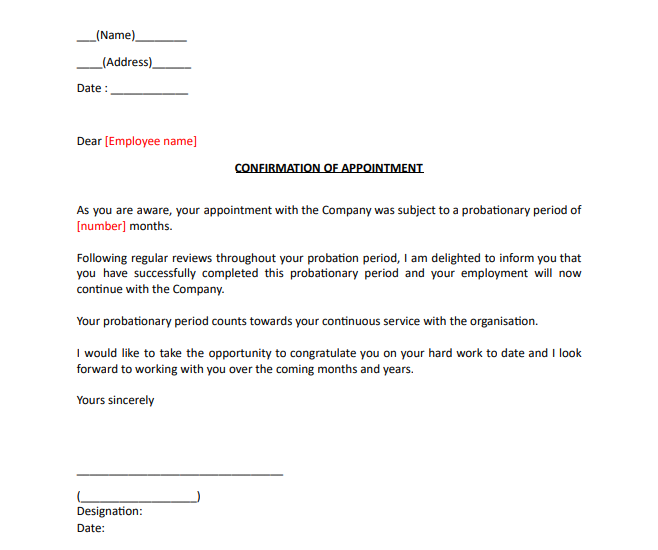 confirmation letter